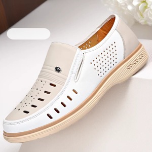 Men's Non-Slip Professional <b>Work</b> <b>Shoes</b> Slip-On Closure Genuine Leather Upper Dressy Office Career <b>Shoes</b> Waterproof Hollow Rubber - Product Image 1