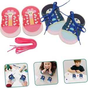 Children Learn Basic Life Skills Tie Shoelaces Montessori Wooden Lacing Shoes Tying Practice Board Threading <strong>Activity</strong> Board Toy - Product Image 5