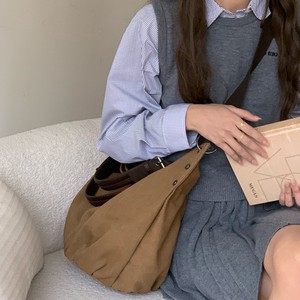 Japanese Style Tote Bag Women Large Capacity Canvas Brown Horizontal <b>Square</b> Zipper Closure Shoulder Crossbody Bag Everyday Use - Product Image 3