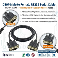 Kabel Serial RS232 DB9P Kustom dengan Panjang Sesuai Pesanan, Male ke Female, Pin Berlapis Emas Penuh untuk Peralatan Kontrol Industri