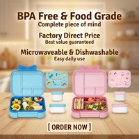 Nouveautés 2026 : Boîte à bento portable et mignonne pour l'école, 4 compartiments, micro-ondable, avec récipient à sauce pour enfants