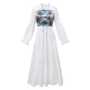 <b>White</b> Apricot Floral Print Chiffon A-Line Empire Waist Evening Dress Scalloped Neckline Long Sleeve <b>Maxi</b> Length - Product Image 5
