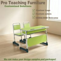 Ensemble de bureau et chaise scolaire double réglable, table d'étude verte 2 places avec rangement, fournisseur de mobilier moderne pour salles de classe pour enfants