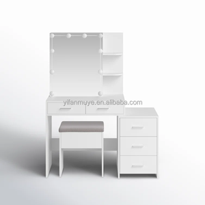 Tocador de maquillaje con estantes de almacenamiento abiertos Escritorio con estación de carga de espejo Led para <span class=keywords><strong>dormitorio</strong></span> - Product Image 3