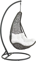 Ensemble de balançoire de salon de porche de patio extérieur de rotin d'osier de PE avec le support en gris blanc