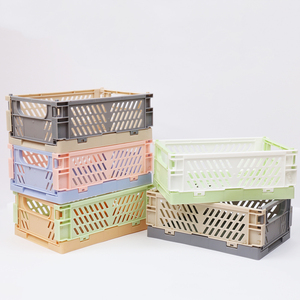 Foldable Mesh Design Pink White Stackable Collapsible Desk Storage Pastel Folding Plastic Crates