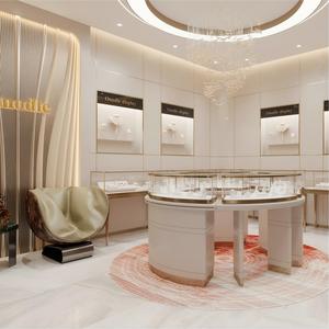 Design d'intérieur de bijouterie de luxe |   Solution de présentation de boutique avec écran incurvé, or champagne et marbre, pour l'aménagement commercial - Product Image 2