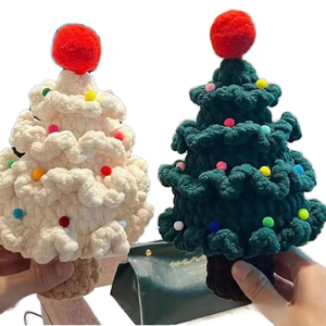 2025 Factory Handmade Crochet Wood DIY Artificial Christmas Tree Knitted Flower Bouquet Potted Flower Decorations 16CM*13CM - Product Image 1