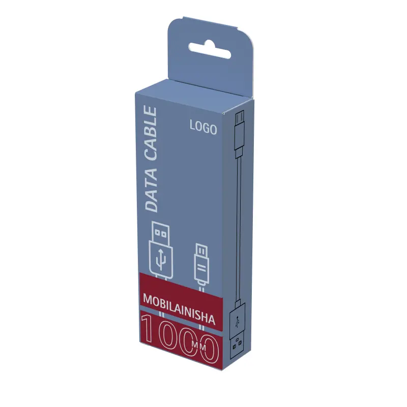 Kemasan kertas grosir kustom untuk kemasan kabel Usb kotak Charger Logo cetak kemasan elektronik konsumen dengan kait