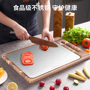 Tabla de Cortar Rectangular de Madera de Acacia y Acero Inoxidable, 1.6 cm de Grosor, Doble Cara, Antibacteriana y Antimoho - Product Image 4