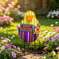 Décoration de jardin de Pâques avec coquille d'œuf et panneau Joyeuses Pâques, ornement de pelouse extérieur pour la décoration du jardin