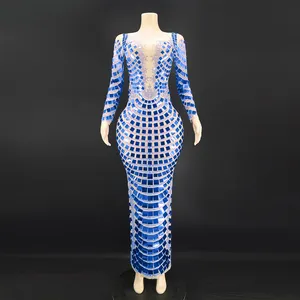 AD1465 Kim shein Handmade Crystal Frauen Lila Mesh Stoff Transparent Big Pailletten Strass Gala Performance Kleider Abend