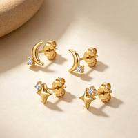 Glowluxe S925 Pendientes de Plata de Ley con Borlas de Estrella y Luna para Mujer, Joyería Celestial Colgante con Circones en Tono Dorado