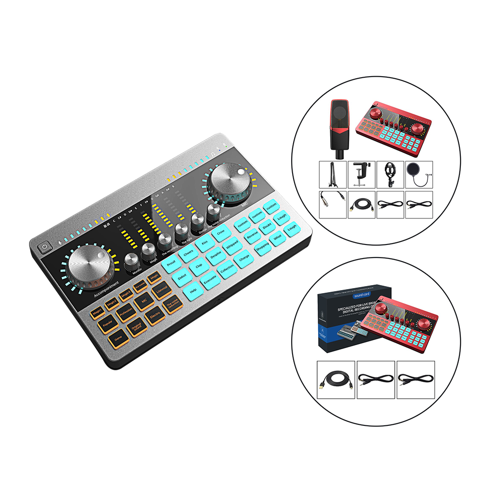 Professional live singing studio recording multi-function usb v8 v9 live sound card set voice changer