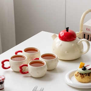 Creative apple Shaped Ceramic Teapot with Cups Novelty Porcelain Tea Set - Product Image 2