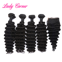Extensions de cheveux brésiliens Remy vierges ondulés, 40 38 36 34 32 30 28 pouces, pas chers, avec closure en dentelle