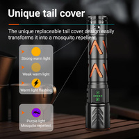 Linterna LED Recargable con Zoom y Regulador de Intensidad, Clasificación IP44, Más de 1000 Lúmenes, Portátil, de Aleación de Aluminio, con Llavero, Luz Verde para Camping