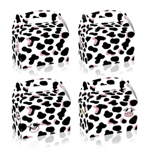 DD256 Milch Cow Themed Kids Party Decor Black Spots Printed Paper Gift Box with Handle for Baby Shower Party Favors