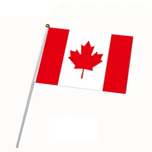 Grosir bendera tangan Kanada bendera tangan Dekorasi Hari Nasional poliester kecil Mini bendera Kanada tongkat