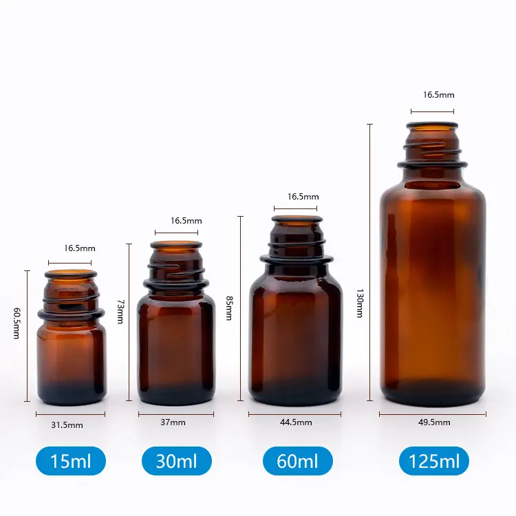 Garrafa de vidro âmbar 5ml, 10ml, 15ml, 1oz, 30ml, 60ml, 125ml, boca larga, sino, garrafa de vidro para fragrância com tampa de plástico à prova de vazamento