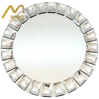 Assiettes de présentation en verre miroir doré de 13 pouces, grand rebord perlé, ornées de diamants, pour décoration de table de mariage et de fête, vente en gros