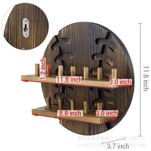 Retro Wooden <b>Wall</b> <b>Mounted</b> Champion Ring Rack 2 Tier Circular Display <b>Shelf</b> For Home Decor Baseball Theme - Product Image 3