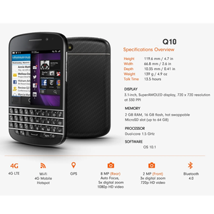 Spedizione Gratuita per BB Q10 WHITE Originale GSM con <span class=keywords><strong>Tastiera</strong></span> Completa QWERTY, Economico Telefono Cellulare Touchscreen <span class=keywords><strong>a</strong></span> Barra, <span class=keywords><strong>Smartphone</strong></span> via POST - Product Image 5