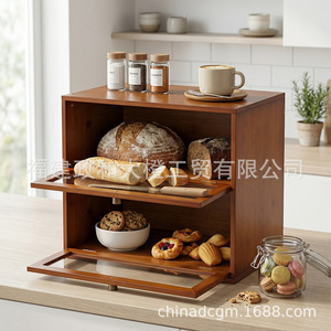 Boîte à pain en bambou double couche Xinsheng avec panneau transparent, grande capacité, pour la cuisine - Product Image 2