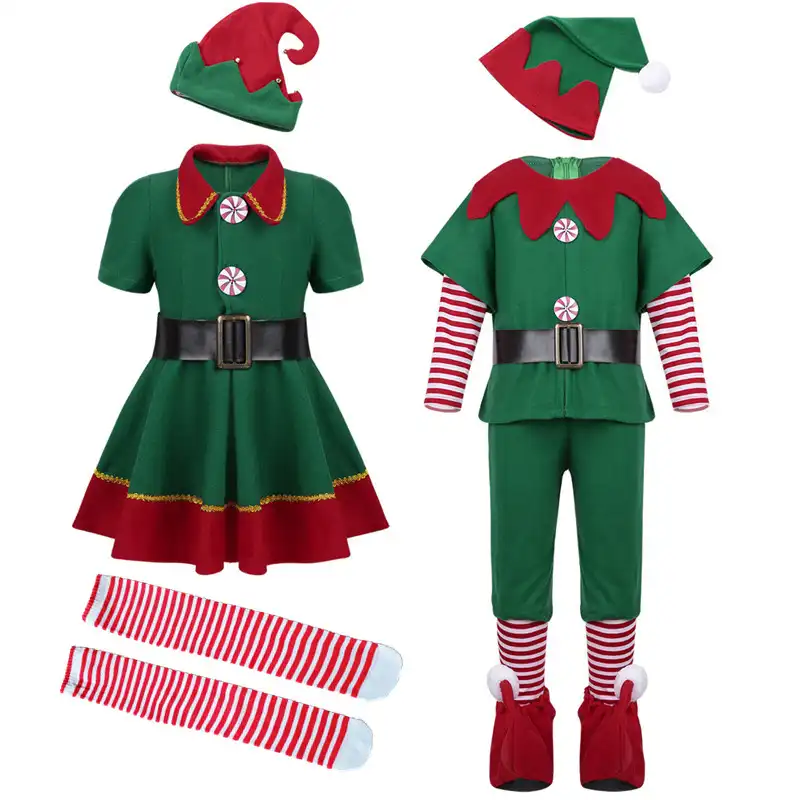 Trang Phục Giáng Sinh Cosplay Trang Phục Phụ Huynh-trẻ Em Unisex Giáng Sinh Elf Xanh Dành Cho Người Lớn