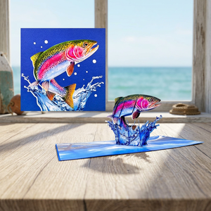 Tarjeta 3D Pop-Up Hecha a Mano con Trucha Arcoíris Saltando de Agua, Arte en Cartulina, Coleccionable, Tarjeta de Boda Vietnamita por Viet-craft - Product Image 5