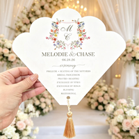 Éventails personnalisés pour programme de mariage avec pompon |   Thème Coquillage et Floral, Cadeaux de Mariage et Décoration de Table