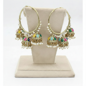 Boucles d'oreilles Jhumki en plaqué or avec pierre Pota et perle 10581168ML - Product Image 1