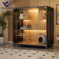 Villa Kucing Duplex Kustom, Villa Kucing Mewah Berlapis-lapis Ukuran Ekstra Besar, Rumah Hewan Peliharaan Kayu Indoor, Furnitur Kabinet Kucing