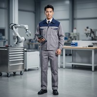 Uniforme de travail gris bleu réfléchissant haute visibilité en polyester à manches longues unisexe pour la construction, respirant et à séchage rapide