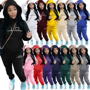 Fashion Women's Casual Printed Sweater Hoodie And Sweat Pants Track Suits 2 Piece Set Women