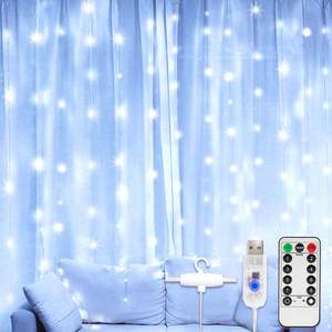 ไฟ LED 300LED แบบม่านพร้อมรีโมทคอนโทรล ใช้พลังงานจาก USB 8 โหมด ไฟประดับตกแต่งห้องนอน สำหรับวันอีดมูบารัคและวันวาเลนไทน์ - Product Image 1