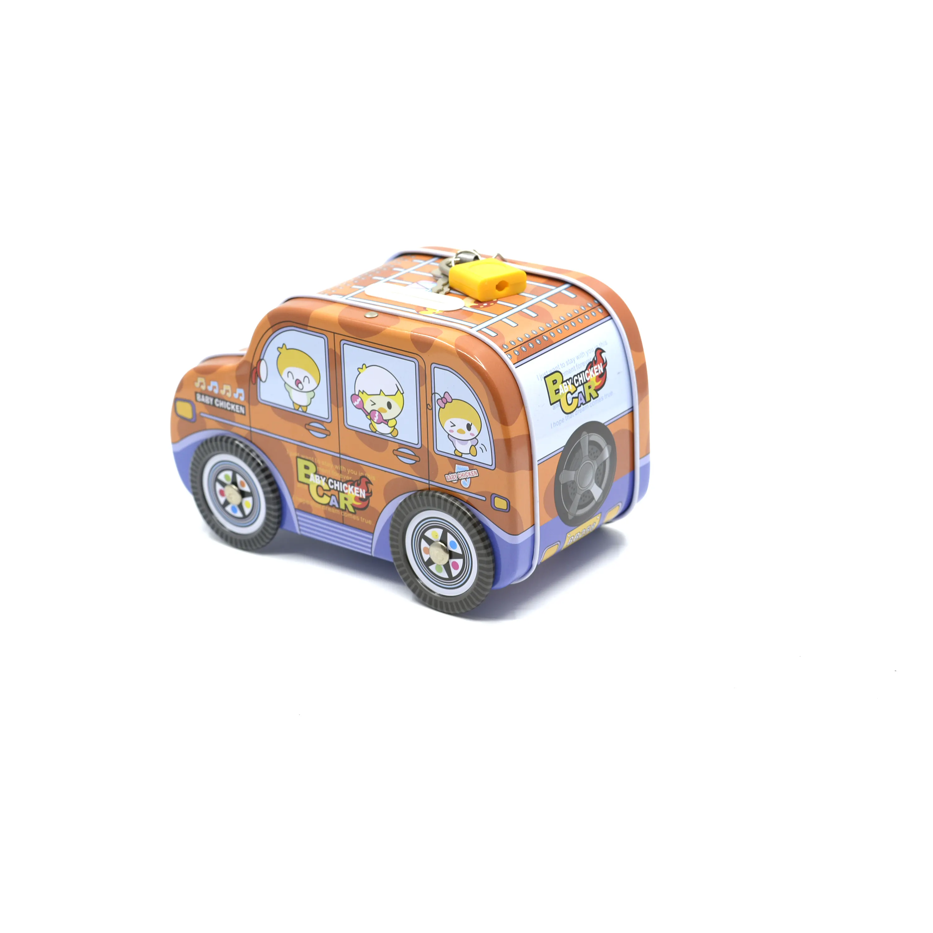 High Quality Recyclable Moving Wheels Custom Designed Metal Car Shaped Chocolate Gift Tin Box With Lock And Key