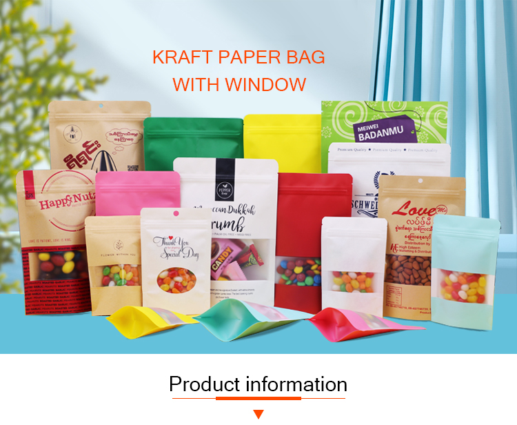 Cookie Standup Bolsas De Papel Para Comida Horizontal Snack Packaging Bags Biodegradable Kraft Paper Pouch