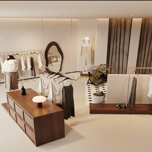 Solution de présentation complète pour boutique <span class=keywords><strong>en</strong></span> bois : Armoire murale LED pour vêtements, présentoir à vêtements suspendus pour magasin de détail - Product Image 1