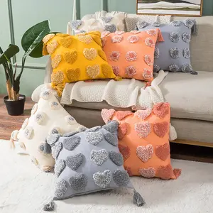 Wholesale Tufted Heart Design Throw Cushion Cover With Tassels Decorative Cushion Case for Couch Sofa Home Decor 18x18 inches