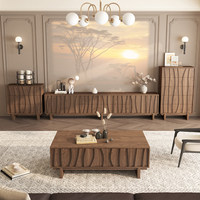 Meuble TV et Table Basse Traditionnels en Bois Massif avec Rangement 4 Tiroirs Multifonctionnel pour Petits Appartements et Salons 65 Pouces et Plus