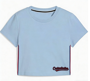 T-shirt court bleu clair personnalisé OEM ODM à manches courtes, col rond, bande latérale, en coton respirant, décontracté, été, avec logo personnalisé - Product Image 4