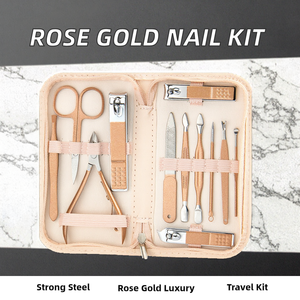 Juego de Manicura Profesional de Acero Inoxidable Martensítico Color Oro Rosa, 7 en 1, Cortaúñas, Mini Kit de Belleza de Viaje, Estuche Rosa - Product Image 2
