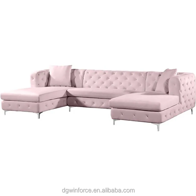 Winforce Sofa kustom ruang tamu, dudukan kaki logam bentuk U, Kasut beludru merah muda, furnitur ruang tamu, Hotel, kantor, kopi, trendi