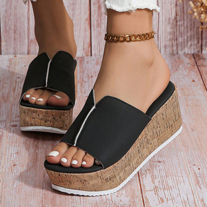 Wholesale Women Summer Beach Outdoor Platform Heeled PU Thick Bottom Flip Flops Wedges <b>Sandals</b> - Product Image 6