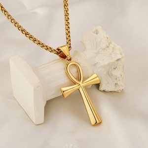 メンズステンレススチールコプトアンククロス宗教ネックレスペンダントゴールド - Product Image 2