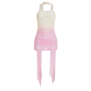 Viviblook D26DS047 Women's Dresses New Sexy Gradient <b>Printed</b> Mesh Ribbon Strapless Skinny <b>Mini</b> Party Bodycon Dress - Product Image 5