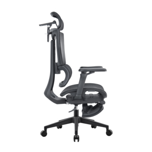 Silla de Oficina Ergonómica Negra de Malla con Respaldo Alto y Reposapiés, Reposabrazos Ajustables, Base Giratoria de <span class=keywords><strong>Aluminio</strong></span>, Silla de Escritorio para Jefes - Product Image 3