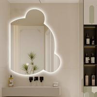 Miroir de salle de bain mural LED moderne en forme d'ours, anti-buée, double éclairage tactile 3 couleurs, gradation progressive