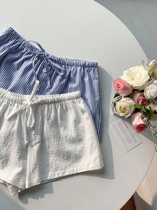 Élégant Beach Party Club Shorts mode femmes rayé 2025 nouveau été cordon poche pantalon court décontracté ample jambe large pantalon - Product Image 5